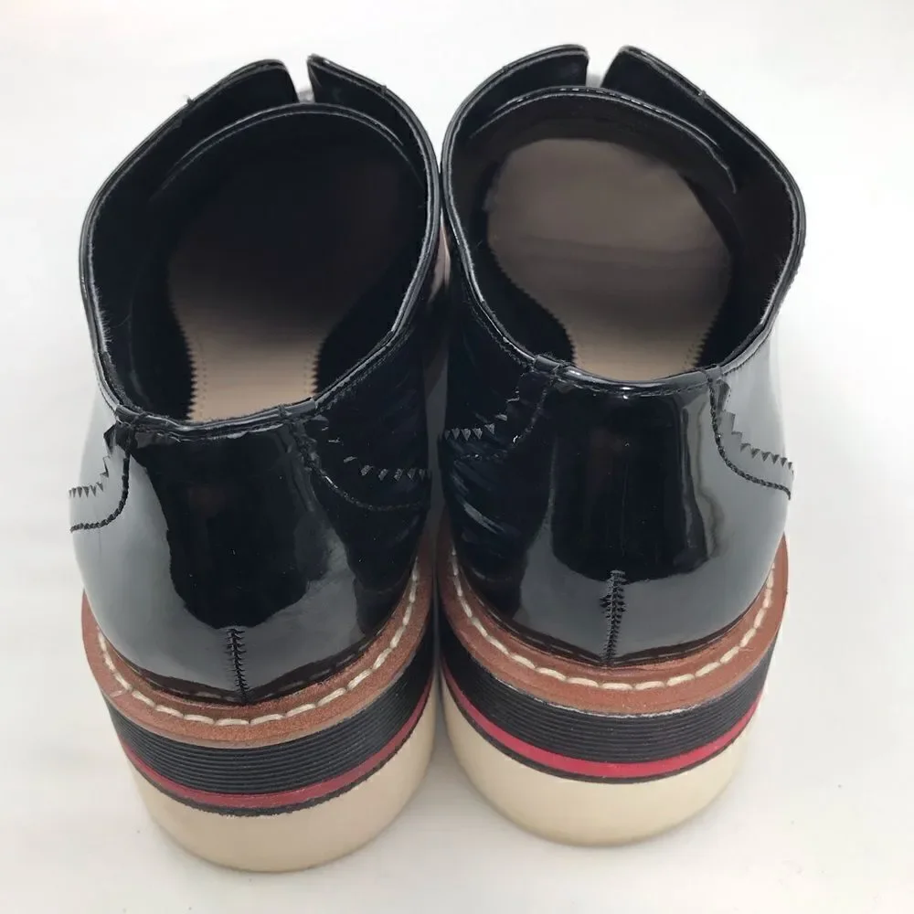 Zara Woman Black Patent Leather Silver Studded Platform Oxford Sneakers